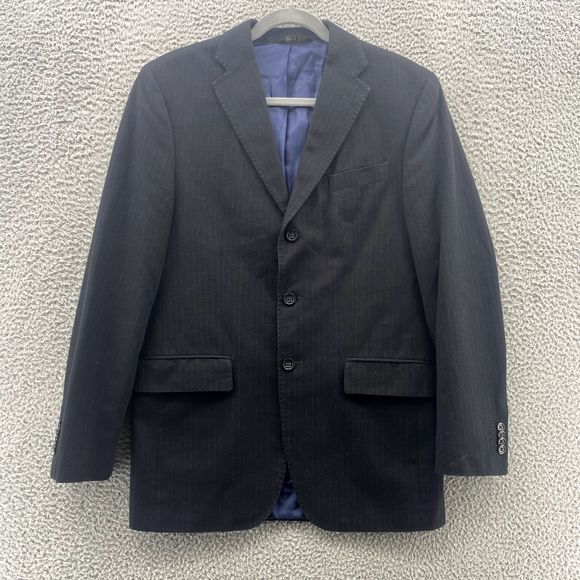 Banana Republic Blazer Mens 38R Black Pinstripe Modern Corpcore‎ Office Academia - Picture 2 of 11